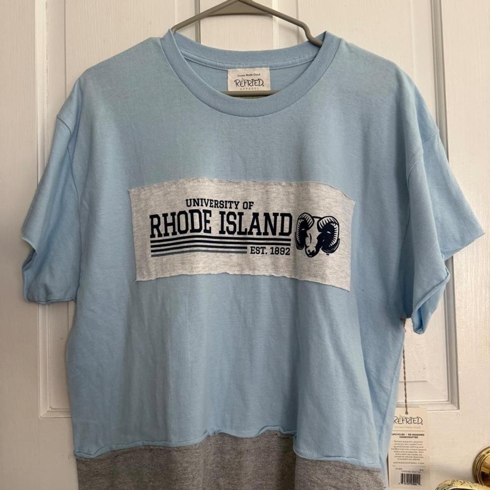 URI Blue and Gray Upcycled Oversized Crop T-Shirt, Size L